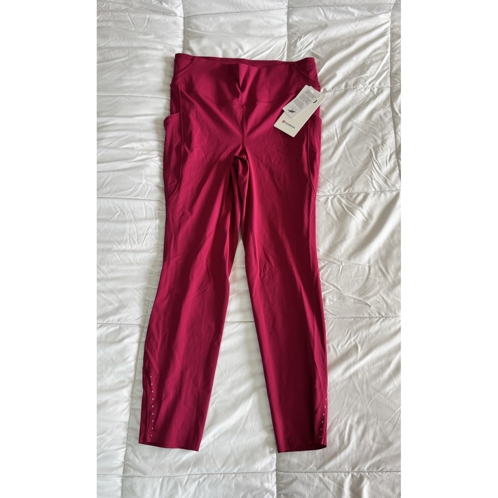 New Lululemon Size 12 Leggings Fast Free HR Tight 25" Berry Rumble 40+ UV Pink